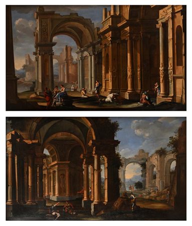 Pittore lombardo del XVIII secolo Coppia di dipinti raffiguranti capricci...