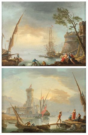 Claude Joseph Vernet (cerchia ) (attribuito a) Vedute marine olio su tela...