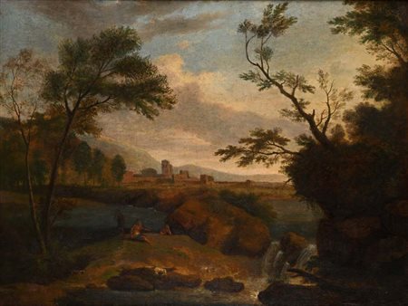 Pittore romano del XVII secolo Paesaggio olio su tela cm 84x110 - con cornice...