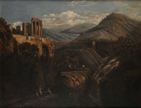 Scuola romana della fine del XVIII secolo Tempio della sibilla a Tivoli olio...