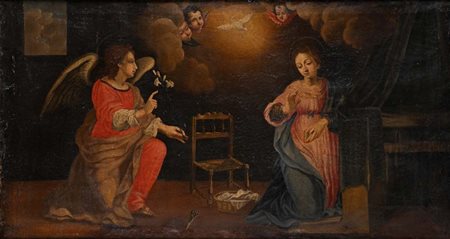 Pittore del XVIII secolo Annunciazione olio su tela cm 63x115,5 - con cornice...