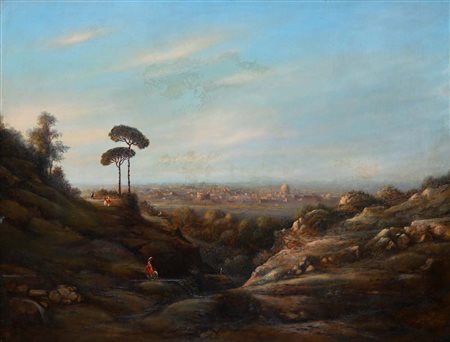 Pittore del XIX secolo Veduta panoramica di Roma