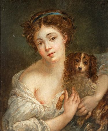 Jean-Baptiste Greuze (ambito di) Ritratto di fanciulla con Cocker Spaniel...