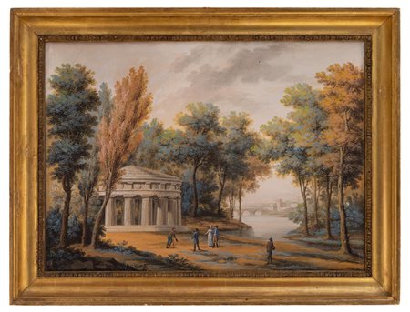 Pittore Anonimo Del XVIII - XIX Secolo - Passeggiata nel parco