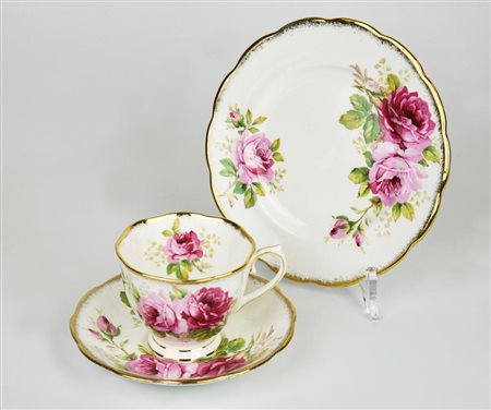 TAZZA E PIATTINO AMERICAN BEAUTY in ceramica Royal Albert Bone China, England...