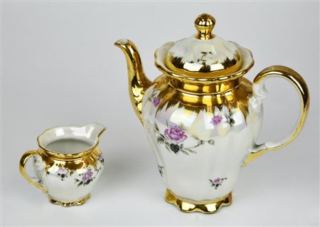 TEIERA E LATTIERA in ceramica Bavaria con dettagli in oro teiera h cm 20,...