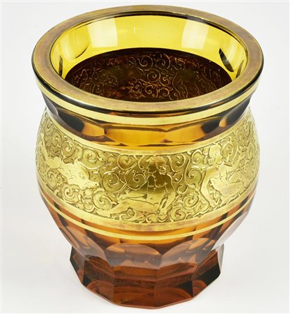 VASO IN CRISTALLO DI BOEMIA IN STILE MOSER Art Deco' con fregio inciso e...