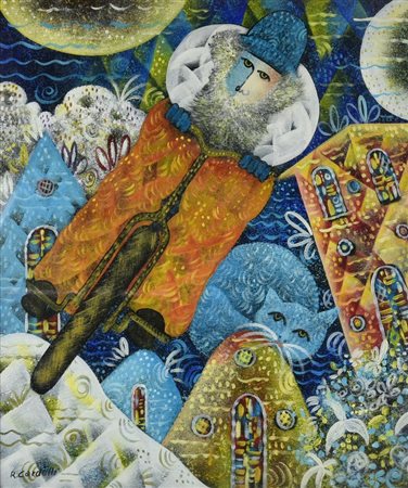 Raimondo Cardelli LA PASSEGGIATA olio su tela, cm 60x50 firma sul retro:...