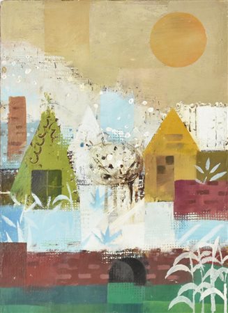 Mario Pasciutti COMPOSIZIONE, 1975 olio su faesite, cm 27x19 sul retro: firma...