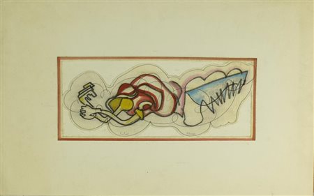 Piero Fonio ROBOT tecnica mista su carta, cm 14x31 firma lievi difetti