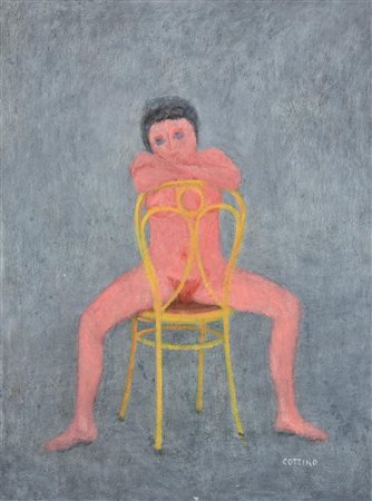 Cottino DONNA SEDUTA olio su tela, cm 60x45 firma sul retro: timbro Centro...