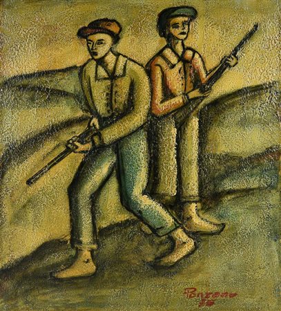 Ponzano LA CACCIA, 1975 smalti su tavola, cm 61x50,5 firma