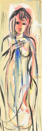 Pierre Octave Fasani MODELLA olio magro su carta, cm 45x14 firma sul retro:...