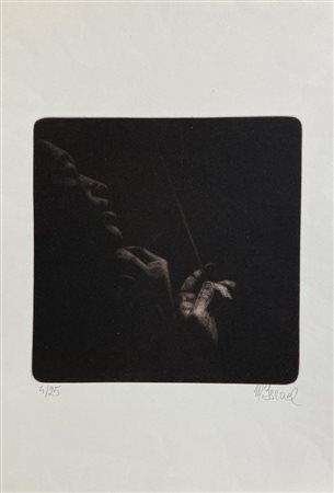 Maura Israel VOLTO PENSANTE maniera nera su carta, cm 26x24,5, su foglio...