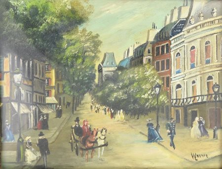 Ignoto VEDUTA CITTADINA olio su rame, cm 7,5x9,5 firma