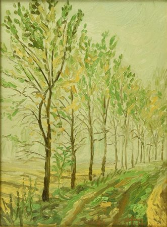 Angelo Gatti CAMPAGNA NOVARESE olio su tavoletta telata, cm 24x18 sul retro:...