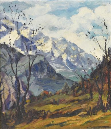 Ignoto PAESAGGIO MONTANO, 1962 olio su cartone, cm 40x33 sul retro: firma,...