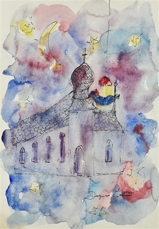 Ignoto SENZA TITOLO, 1977 china e acquerello su carta, cm 50x35 firma e data