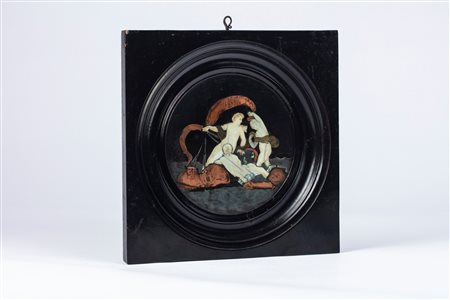 Intarsio in avorio, madreperla e lamine in metallo su lavagna raffigurante Trionfo di Galatea. Secolo XIX