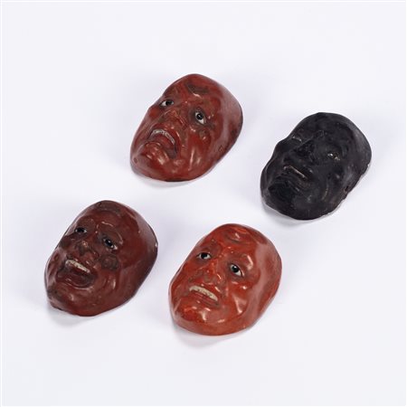 Quattro piccole maschere Kabuki, Giappone, periodo Meiji (1868-1912)