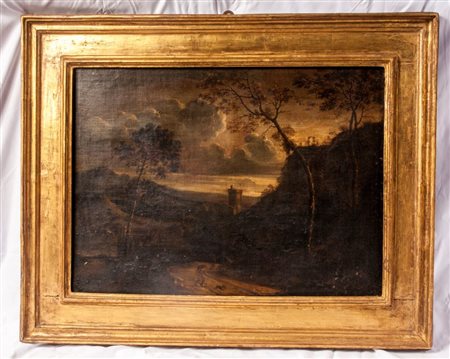  
Paesaggio con torre e viandante XVIII secolo
dipinto ad olio su tela 52 x 68 cm