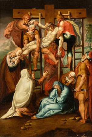 Artista attivo a Roma, seconda metà XVI secolo  
Deposizione di Cristo dalla croce 
Olio su tela cm. 31x22,5. Con cornice