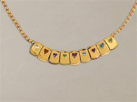 COLLANA COLLANA. In oro giallo, bianco e rosè 18 kt maglie ad anelli...
