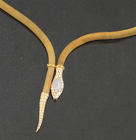 COLLANA COLLANA. In oro giallo e bianco 9 kt a serpente, maglia tubolare a...