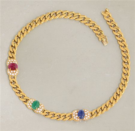 COLLANA COLLANA. In oro giallo 18 kt maglia groumette piatta con motivi...