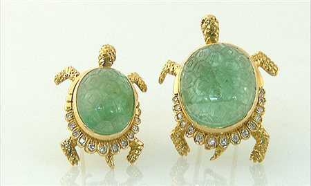 SPILLA COPPIA DI SPILLE. In oro giallo 18 kt realizzate a tartaruga di...