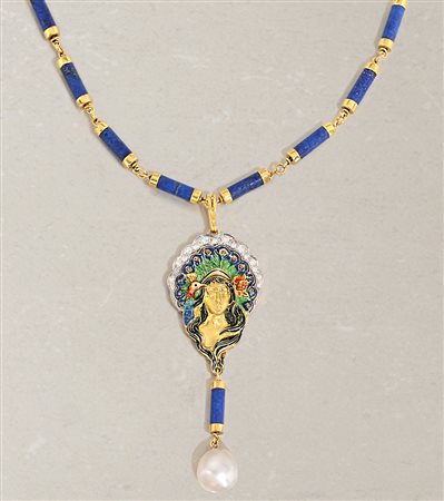 COLLANA COLLANA. In oro giallo e bianco 18 kt realizzata a maglie cilindriche...