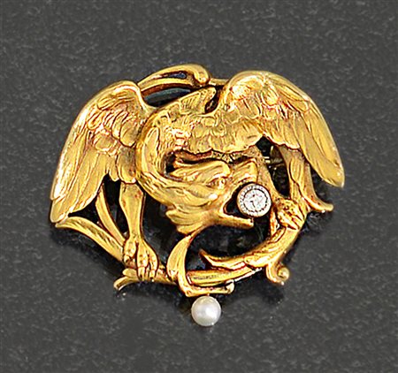 SPILLA SPILLA/CIONDOLO INIZIO XX SECOLO. In oro giallo e bianco 18 kt...