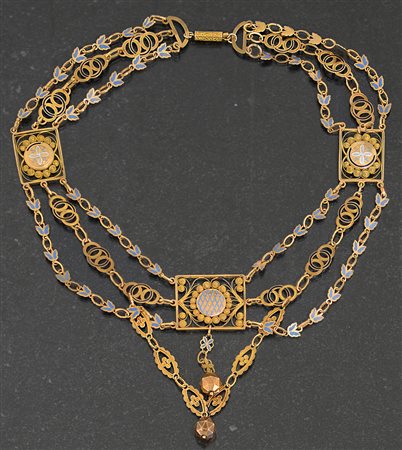 COLLANA COLLANA INIZIO XX SECOLO. In oro giallo 18 kt con settori in lamina...