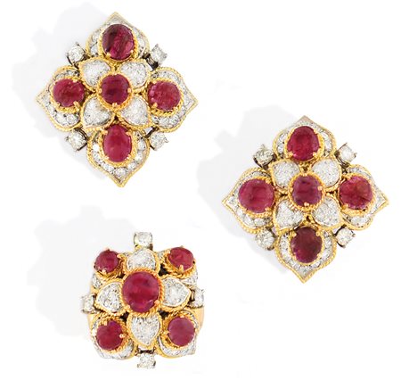 PARURE DEMI PARURE. In oro giallo e bianco 18 kt composta da coppia di...