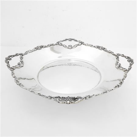 Alzata rotonda in argento 800 con bordo con quattro prese