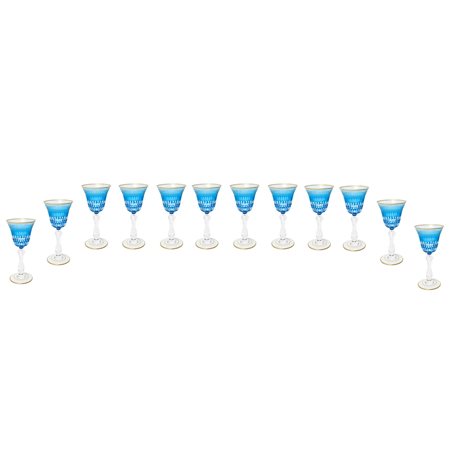 Saint Louis - N°12 Calici in cristallo Saint Louis blu da vino bianco modello Lozerè Or  