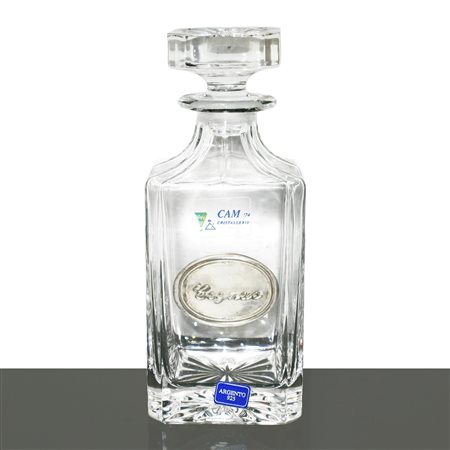 Bottiglia in cristallo da cognac con placca in argento 925