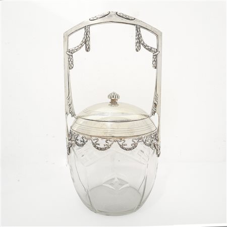 Portabiscotti in vetro con coperchio manico e dettagli sul bordo in sheffield