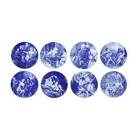 Bavaria  Echt Cobalt - 8 piatti da parete con scene di genere nei toni del blu