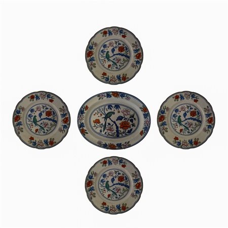 Booths Silicon China  England - Gruppo di piatti da muro, un piatto ovale, 4 rotondi. 