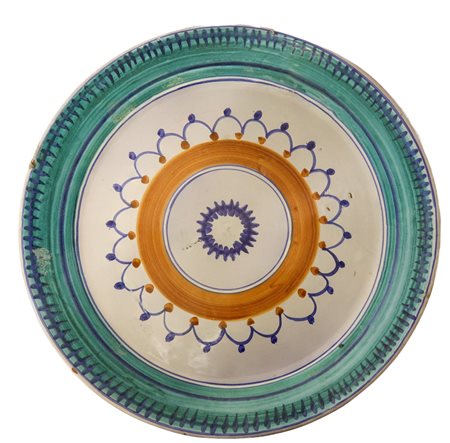 Grande piatto decorativo in ceramica di Caltagirone raffigurante fiore