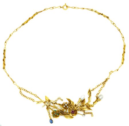 Collana in oro giallo 18kt e perle