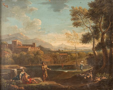 Scuola romana, secolo XVIII - Paesaggio laziale con astanti