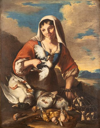 Giacomo Francesco Cipper, detto il Todeschini (Feldkirch  1664 - Milano 1736)  - Giovane donna con selvaggina