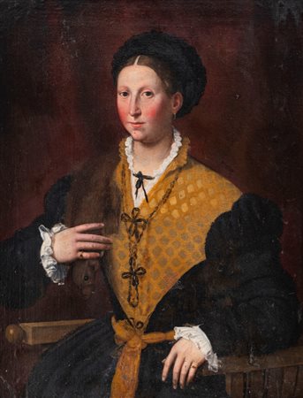 Scuola emiliana, secolo XVI - Ritratto di gentildonna con stola di furetto