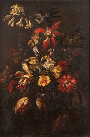 Ambito di Francesco Caldei (Mantova 1584 circa – Venezia 1674)  - Vaso di fiori con tulipani e garofani