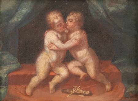Scuola italiana, secolo XVII - Due putti che si abbracciano