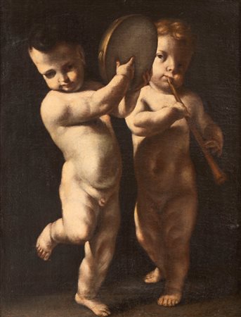 Scuola emiliana, secolo XVII - Due putti musicanti