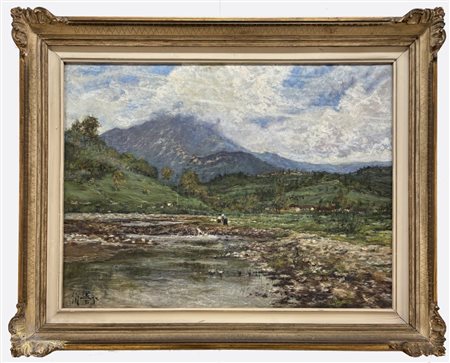 Giovan Francesco Gonzaga Milano 1921 - 2007 Lavandaie su greto del torrente, valli bergamasche 