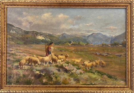 Alberto Rossi Torino 1858 -1936 Paesaggio Montano con pastorella